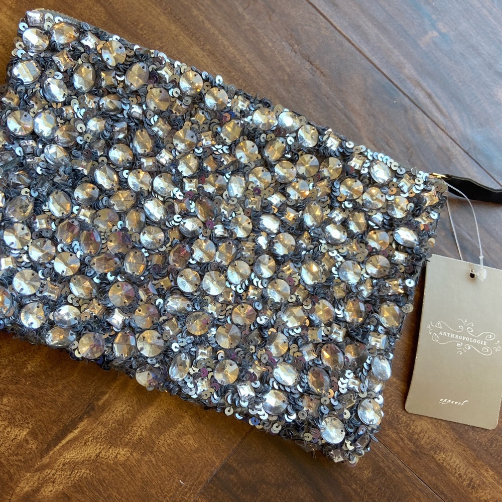 NWT! Anthropologie gray silver vintage beaded bag